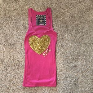 Pink Tank Top with Gold Sequin Heart